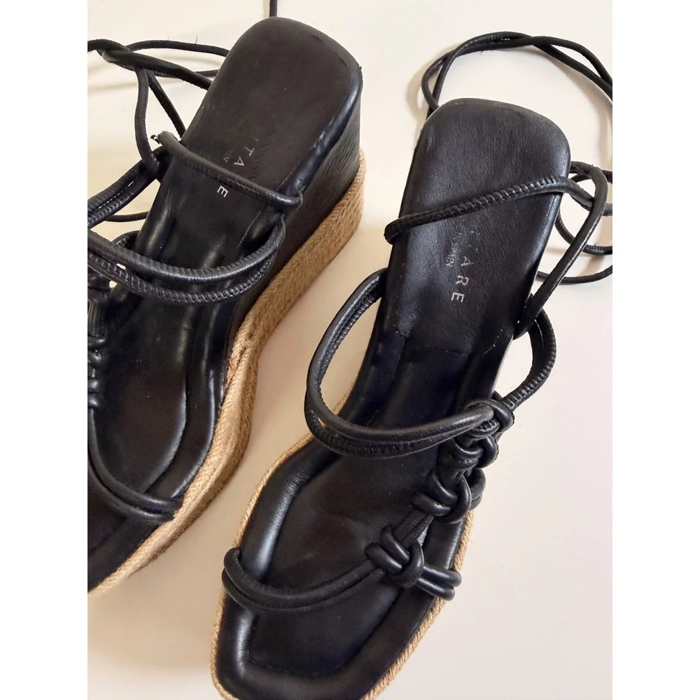 Equitare Espadrille Wedge Womens 37 Black Excellent Lace Up‎ Knotted Spain